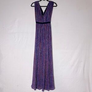 BCBGMaxAzria Metallic Stripe Pleated Gown  Purple XXS